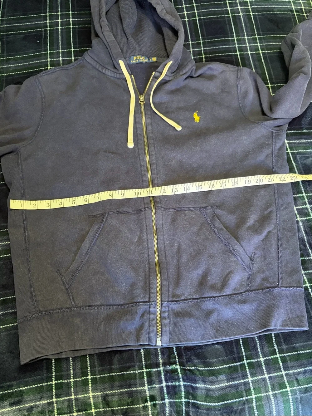 Men’s POLO Ralph Lauren navy blue zip up hoodie. Size L.